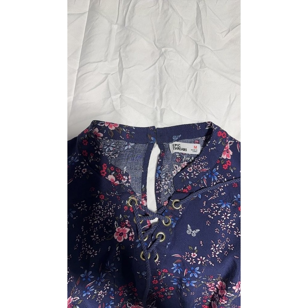 Epic Threads Floral Print Jumpsuit Navy Blue Lace Up Sleeveless Juniors Medium
